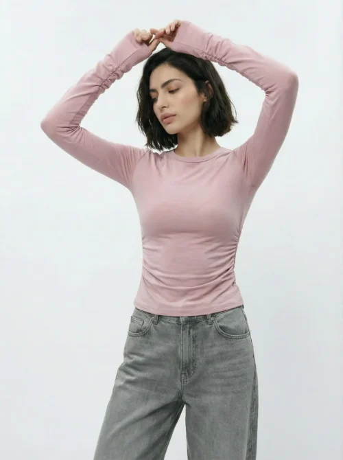 Лонгслив с длинным рукавом и со сборкой